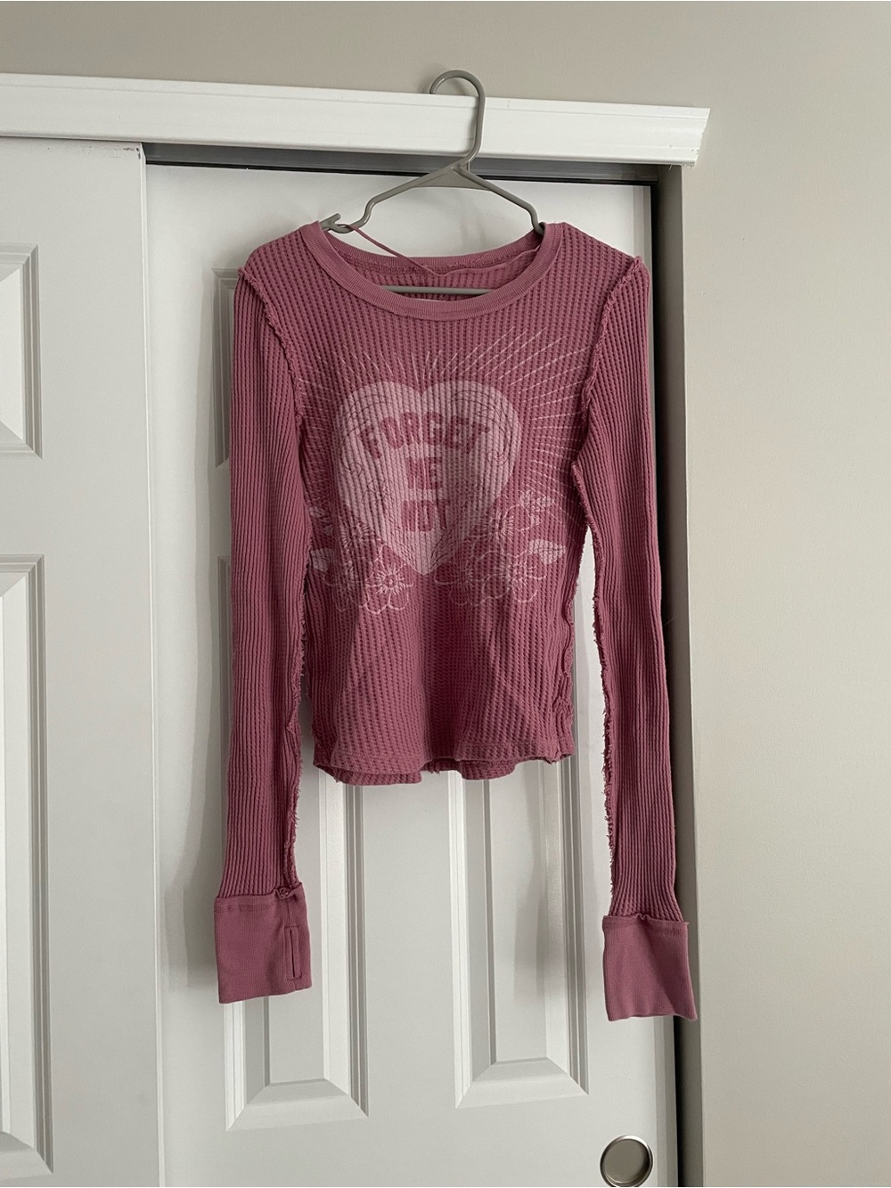 We The Free Long-Sleeve Waffle Top in Dusty Rose with Heart Graphic